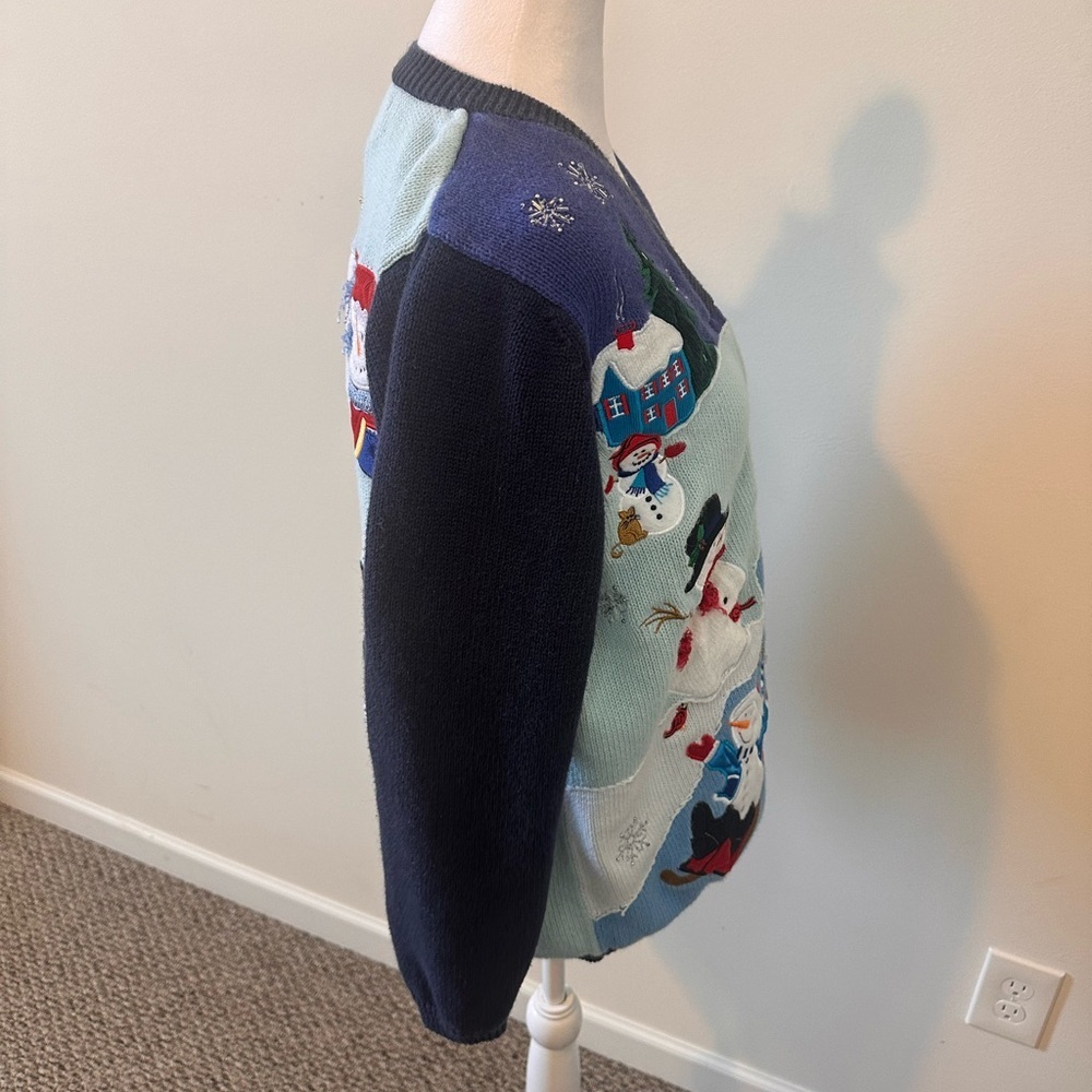 The Quacker Factory Vintage Applique Embroidered Snowman Knit Sweater Size Med - Picture 4 of 5